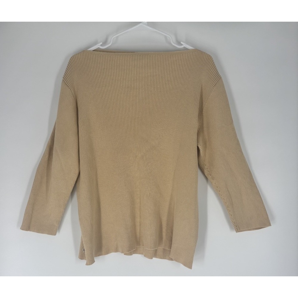VTG 90s Lauren Ralph Lauren Womens Ribbed Boatneck Sweater 2XL Neutral Cotton - Picture 2 of 12